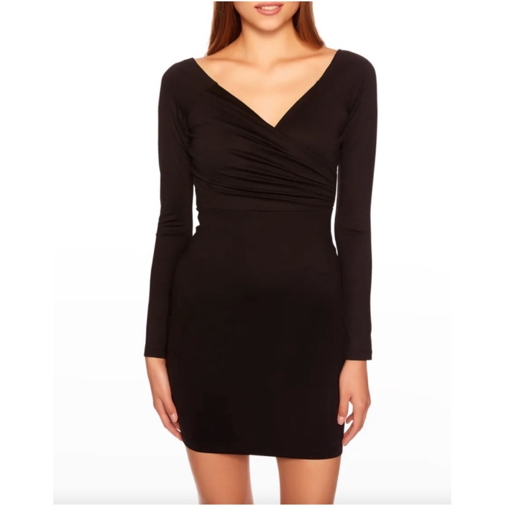 NWOT Susana Monaco wrap mini body con long sleeve dress in black Size Medium